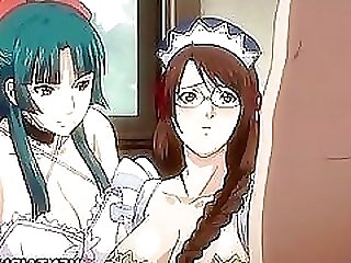 Busty hentai maids group oralsex and facial cumshot